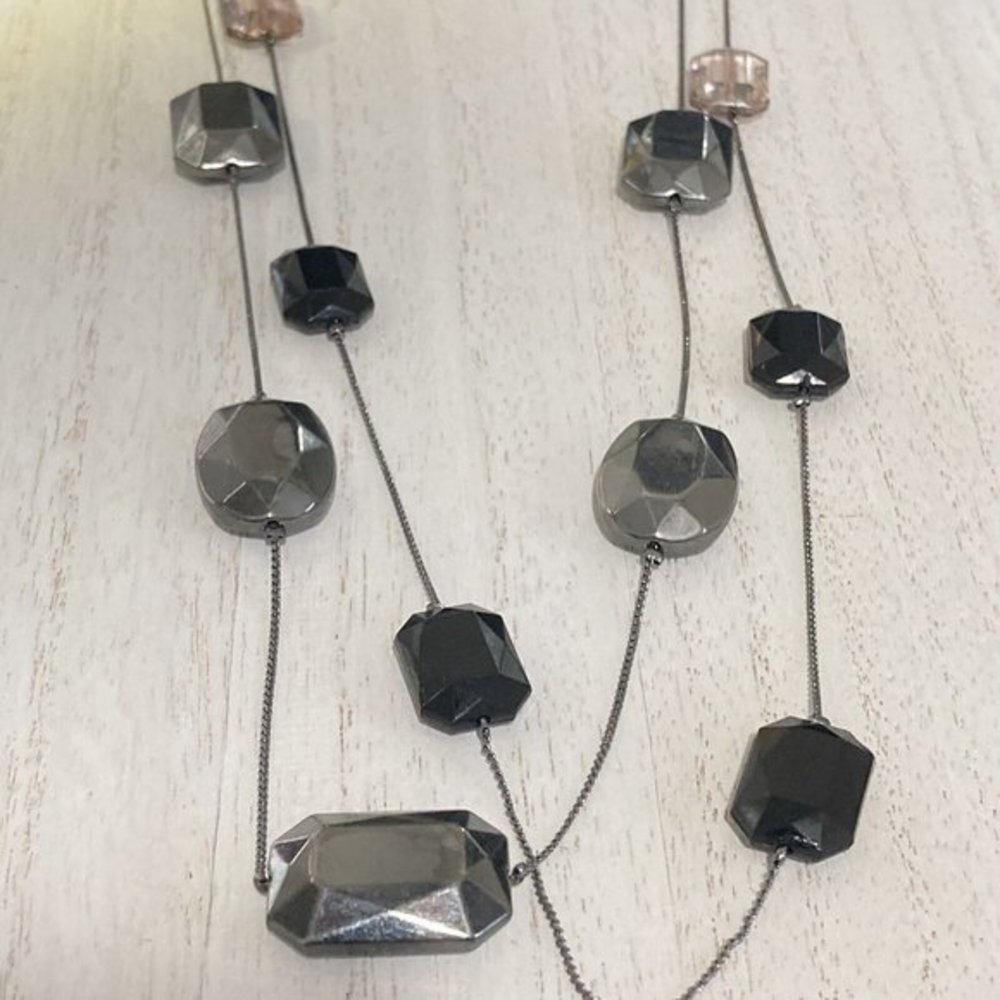 new york 2 strand layers gun metal long Necklace 38" - Picture 2 of 8